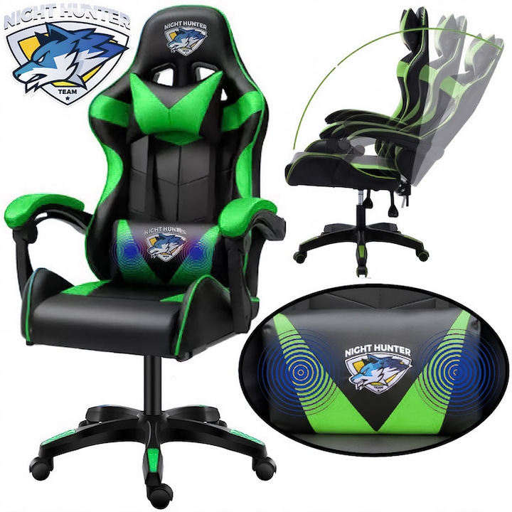 Геймърски стол CERLO въртящ се с масаж, черен