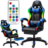 Scaun LED cu spatar CU MASAJ GAMING computer ROTATIV gamer + SUPORTITOR PENTRU PICIOARE