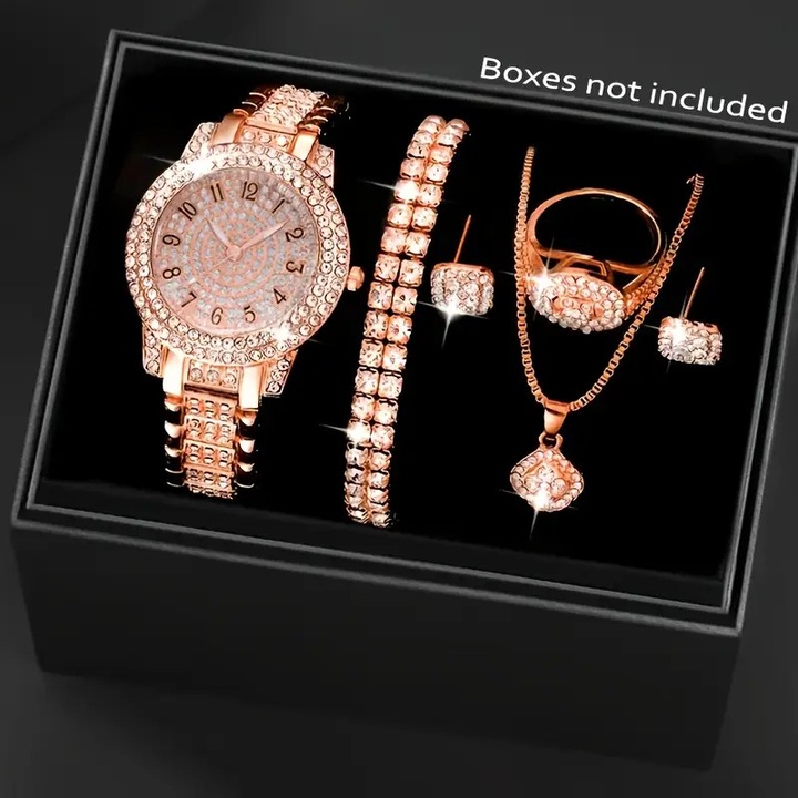 Set Elegance 6 in 1 Ceas si Bijuterii Asortate, Rose Gold