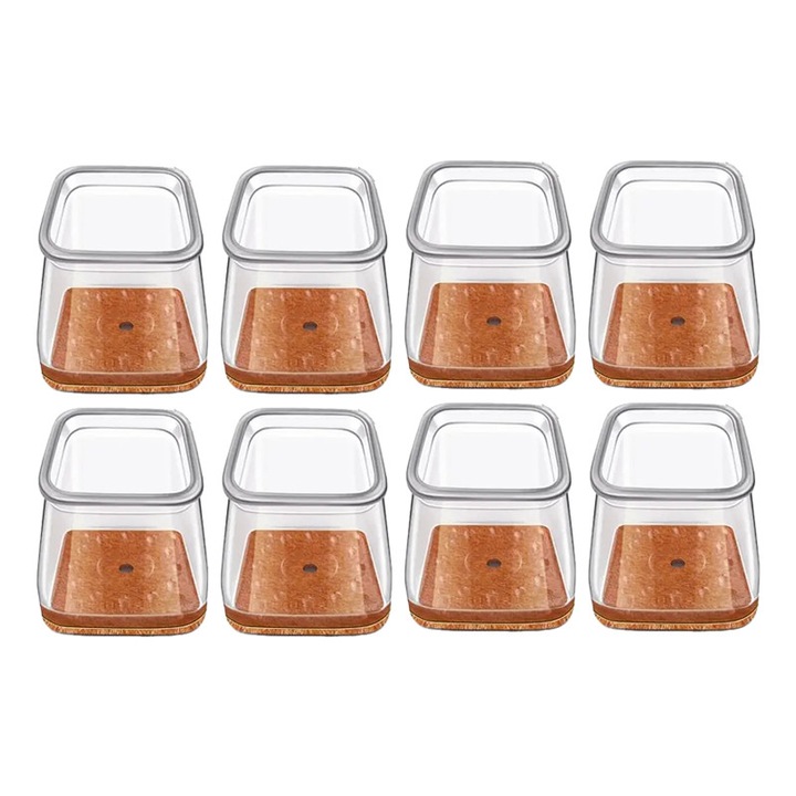 Комплект от 8 протектора за крака на стол NEXTLY, изработени от силикон и филц, устойчиви на надраскване, прозрачно-кафяви, 3.2x2.8 см