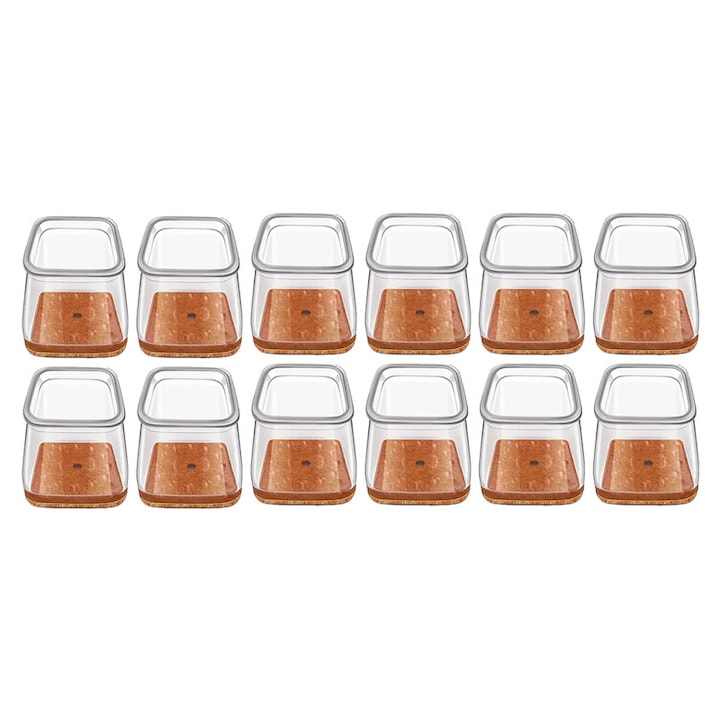 Комплект от 12 протектора за крака на столове/мебели NEXTLY от силикон и филц, против надраскване, против шум, гъвкави, универсални, за многократна употреба, 3.2x2.8 см - M, прозрачно-кафяви