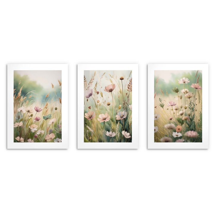 Комплект от 3 цветни картини, Naklejkomania, 50x70 см, екологични, за декорация на стена