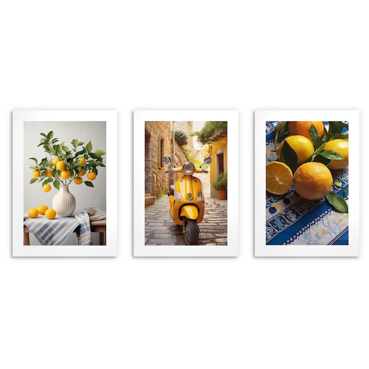 Set de 3 tablouri pentru bucatarie, Naklejkomania, motive citrice, 50x70cm