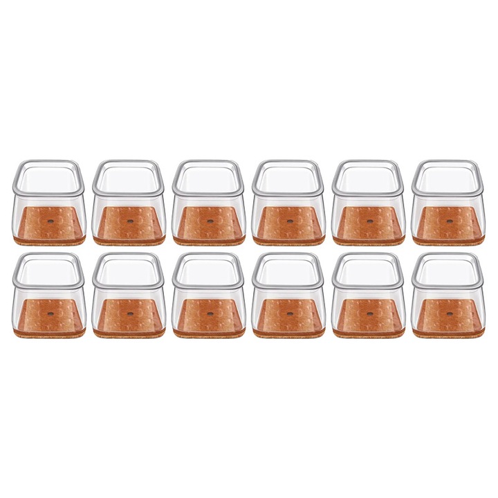 Комплект от 12 протектора за крака на стол, NEXTLY, силиконови и маслиненозелени, устойчиви на надраскване, прозрачни/кафяви, 3.5x3.5 см