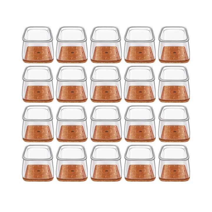 Комплект от 20 протектора за крака на столове/мебели NEXTLY, Силикон, Филц, Против надраскване, Против шум, Гъвкави, Универсални, За многократна употреба, 3.5x3.5 см, L, Прозрачен/Кафяви