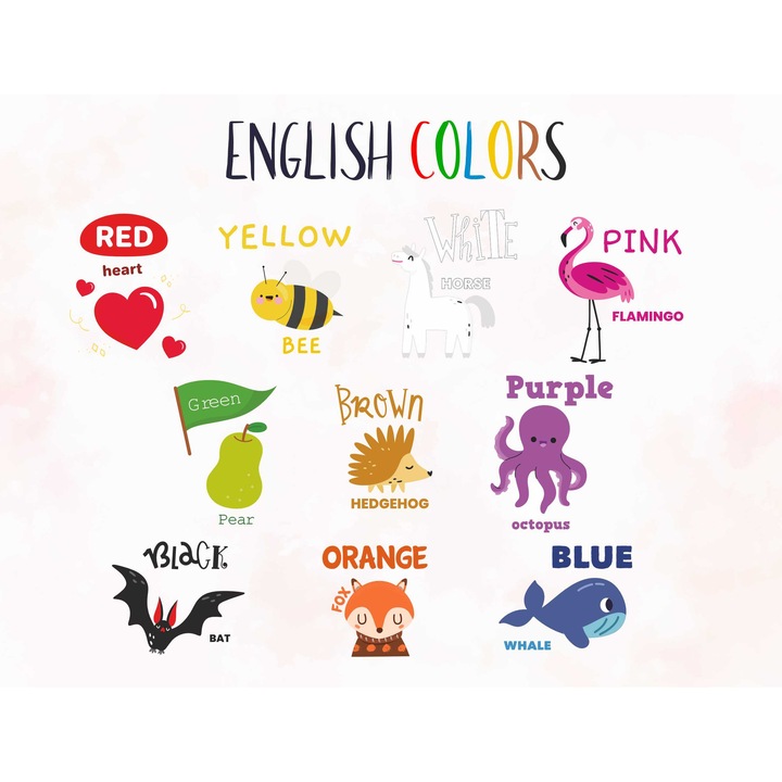 Masca magnetica pentru calorifer, Naklejkomania, educatie culori, animale, 60x100cm