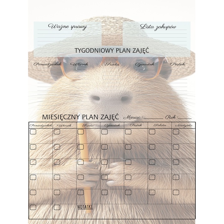 Planer magnetic pentru copii, Kapibara, 45x60cm, cu marker si calendar