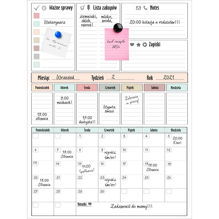 Planer samoprzylepnic, Naklejkomania, tablica magnetica, 45x60cm, usor de curatat, design modern