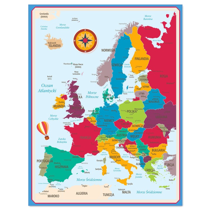 Tablica magnetica samoprinzatoare Mapa Europei XXL, 95x72cm, multicolor, pentru expunerea magnetilor