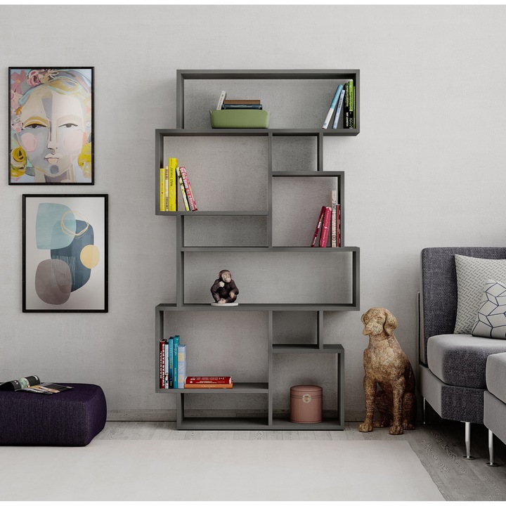 KARMATO Dekor polc, retró szürke, 96x168,5x25,5cm, modern design, több rekeszes