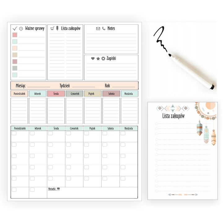 Planer XXL magnetic, Naklejkomania, 45x60cm, cu notepad A6 si marker