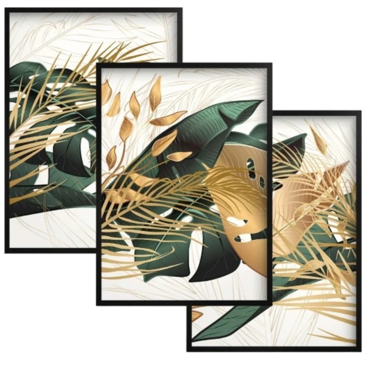 Set tablouri cu rame negre, 3 postere, culori vii, 240g, dimensiuni variate