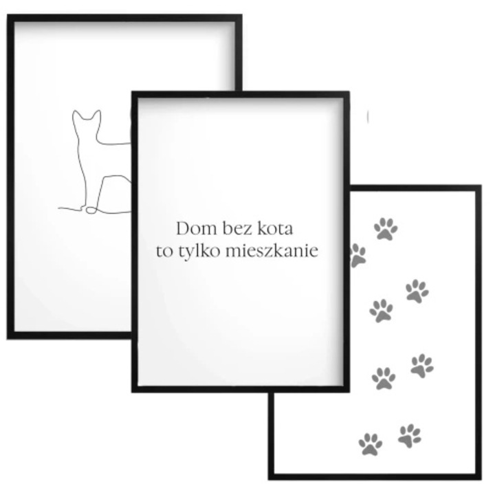 Set tablouri cu rame, Naklejkomania, 3x 30x40cm, alb-negru, design modern