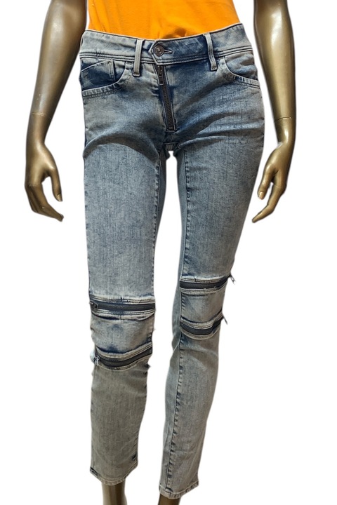 Blugi de dama G-Star RAW Lynn Custom Mid Skinny 8779919 16113-32, Fermoar asimetric, Talie medie, Picior slim, W28-L32, Albastru deschis