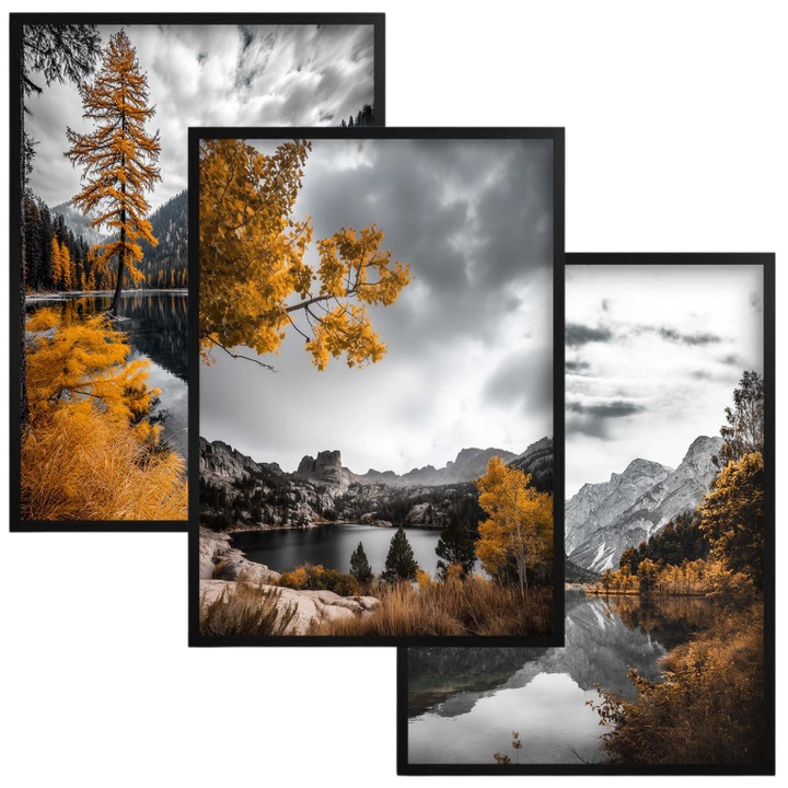 Комплект картини, 3 части, 30x40см, черна рамка, HD печат, Naklejkomania
