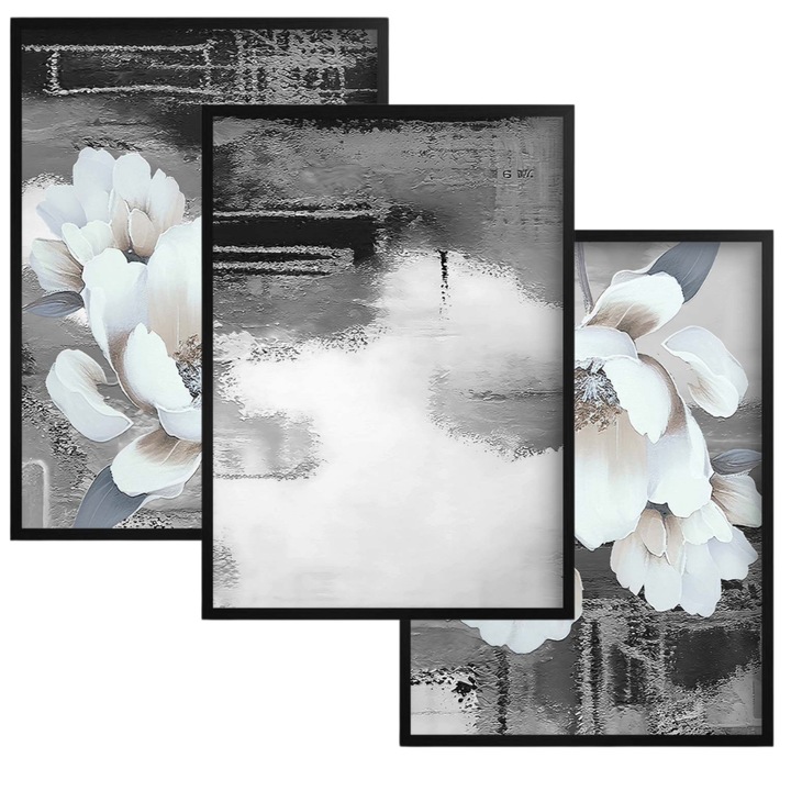 Set tablouri, Naklejkomania, 3 postere 30x40cm, rame negre, imprimeu HD