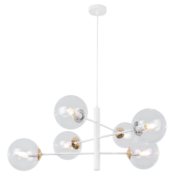 Lustra Light Home Vicenza, alb-aurie, 6x E14, dimensiuni variate