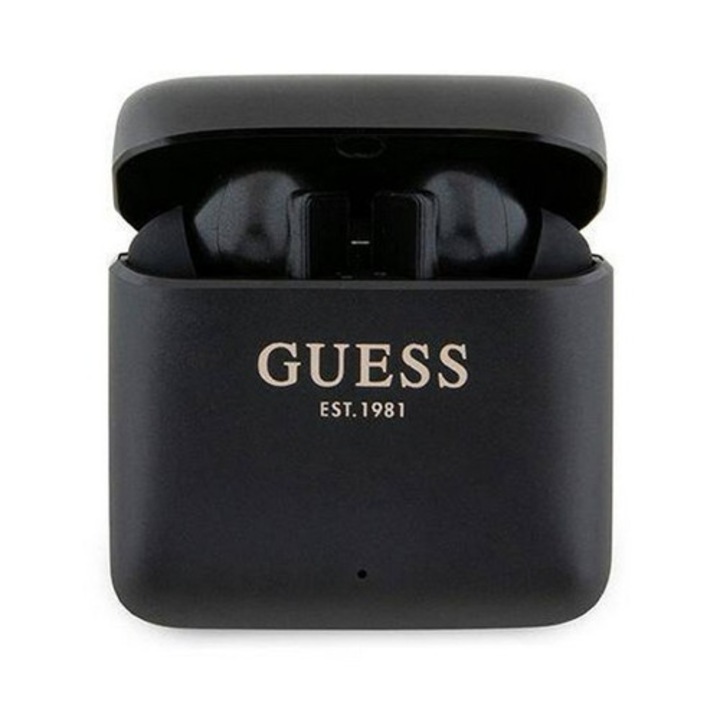 Guess printed logo bluetooth fülhallgató sztereo, v5.1, tws, mikrofon + töltőtok, fekete