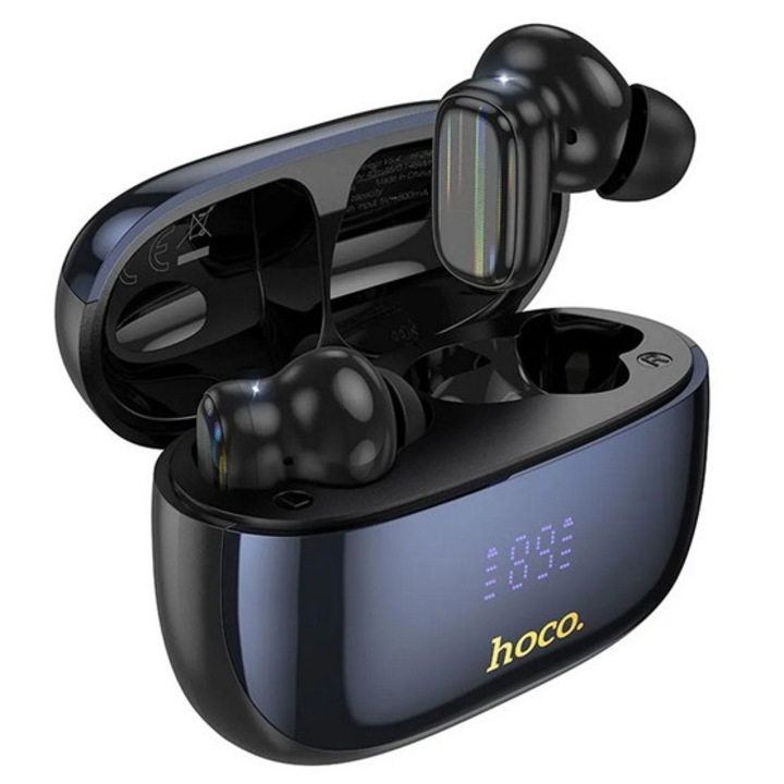 Hoco eq20 bluetooth fülhallgató sztereo, v5.4, tws, mikrofon, led kijelző, aktív zajszűrő + töltőtok, fekete