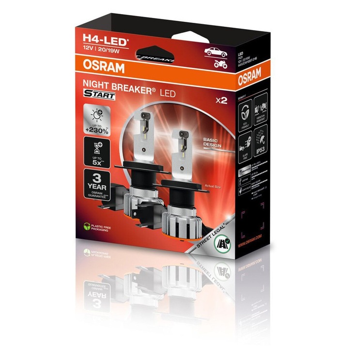 Bec LED Osram START Night Breaker +230% LED H4, 12 V, 2buc