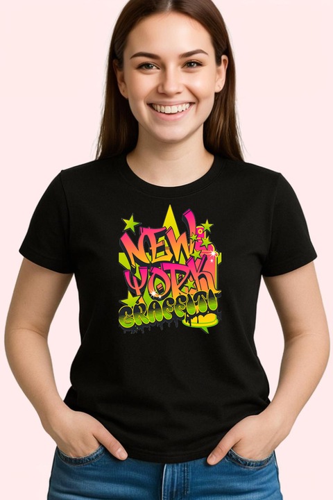 Tricou dama New york graffiti, Negru