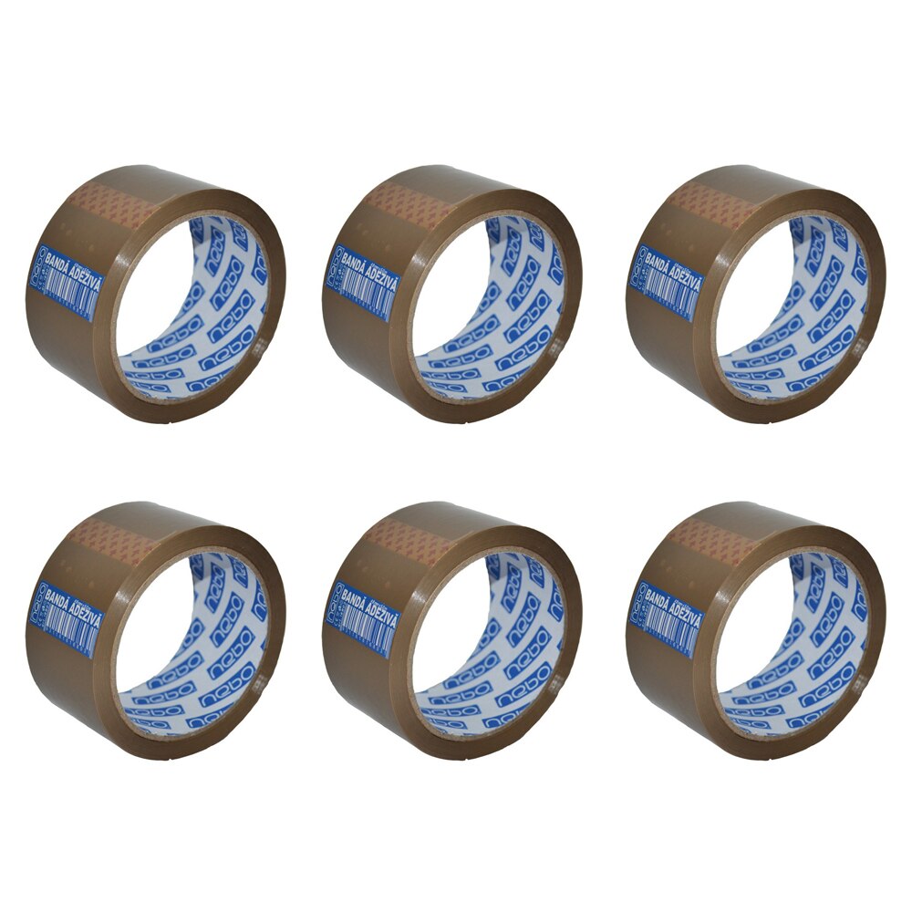 Banda adeziva 48mm x 50m, mata, maro, Nebo, set 6 role