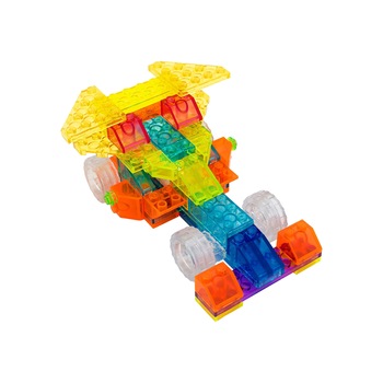 Set constructie Cubix, piese transparente cu LED, model masinuta 4 in 1, 74 piese 38329 Set constructie Cubix, piese transparente cu LED, model masinuta 4 in 1, 74 piese 38329