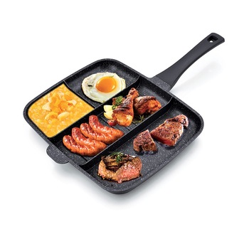 Tigaie grill compartimentata, 4 compartimente separate, 32 cm, non - stick, antiaderenta, grill cu maner termorezistent, Royality Line Tigaie grill compartimentata, 4 compartimente separate, 32 cm, non - stick, antiaderenta, grill cu maner termorezistent, Royality Line