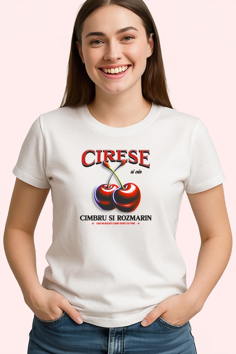 Tricou dama Cirese si vin, Alb