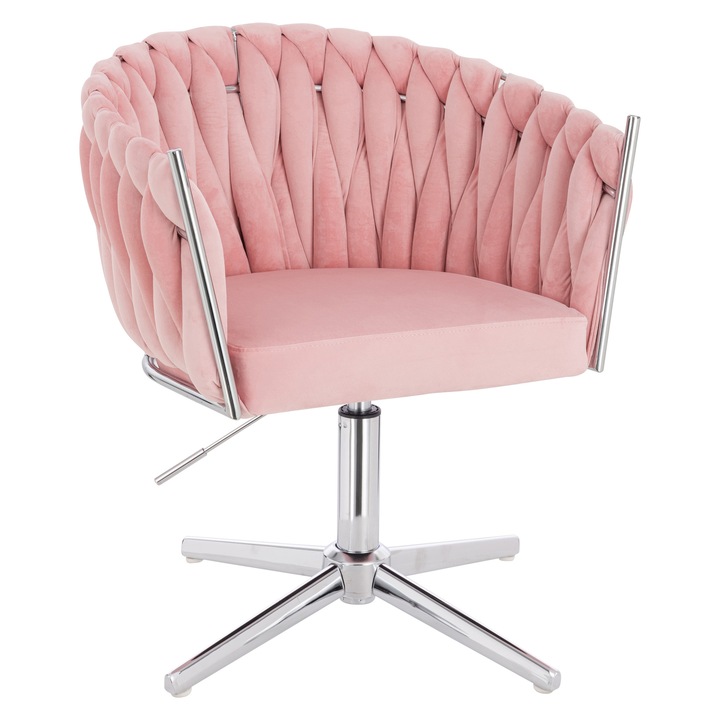 Scaun de birou, Votana, HR750CROSS, Catifea, Baza Cromata, Roz Pudra