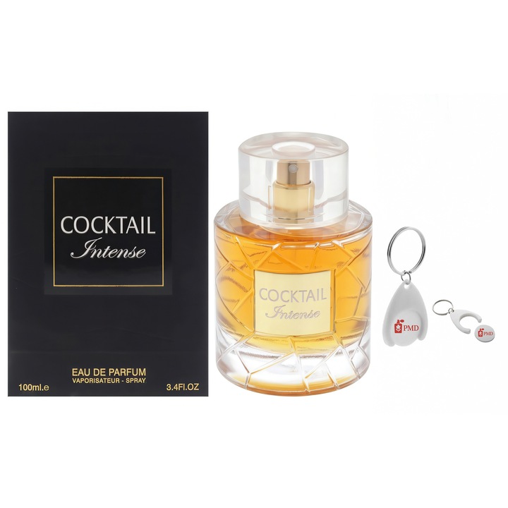 Комплект парфюмна вода и персонализиран ключодържател Fragrance World, Cocktail Intense, Унисекс, 100 мл
