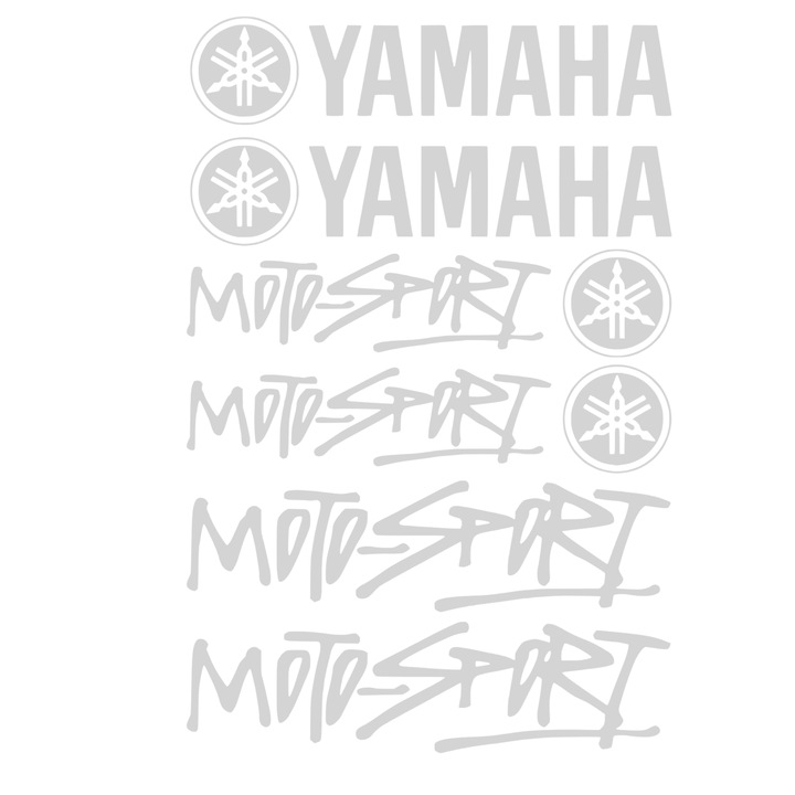 Set 10 Stickere Yamaha, Moto-Sport, Argintiu, 25 x 30 cm