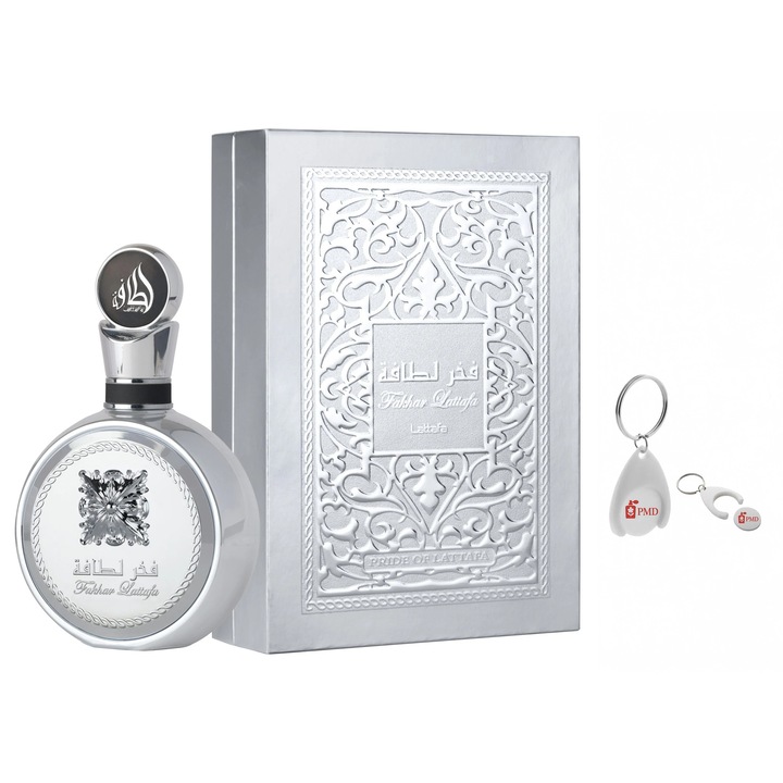 Fakhar Platin Eau de Parfum szett, Lattafa, Unisex, 100ml, személyre szabott kulcstartóval "PMD"