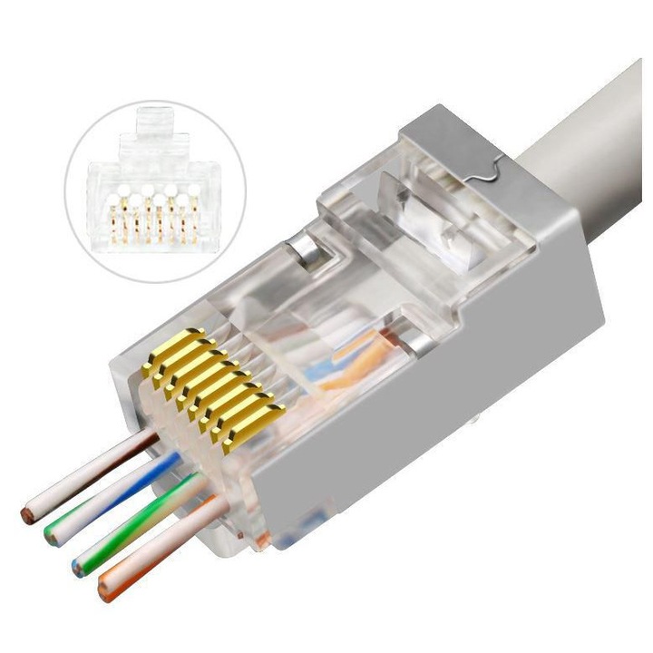 Комплект 50 модулни конектора RJ45 CAT6A, MicroConnect, бял