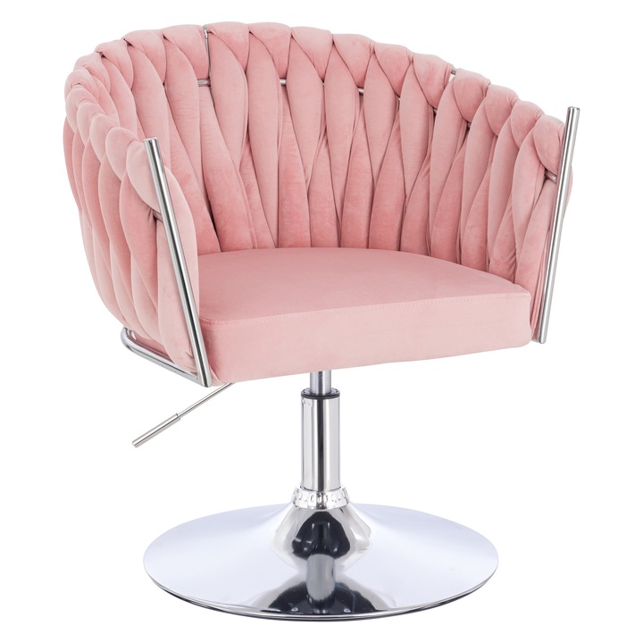 Scaun de birou, Votana, HR750N, Catifea, Baza Cromata, Roz Pudra