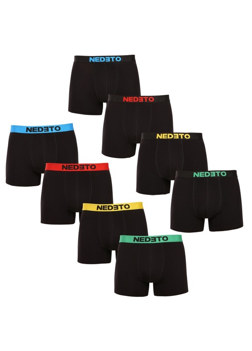 Set 8 boxeri barbati Nedeto 8NBC1, negru, bumbac si elastan