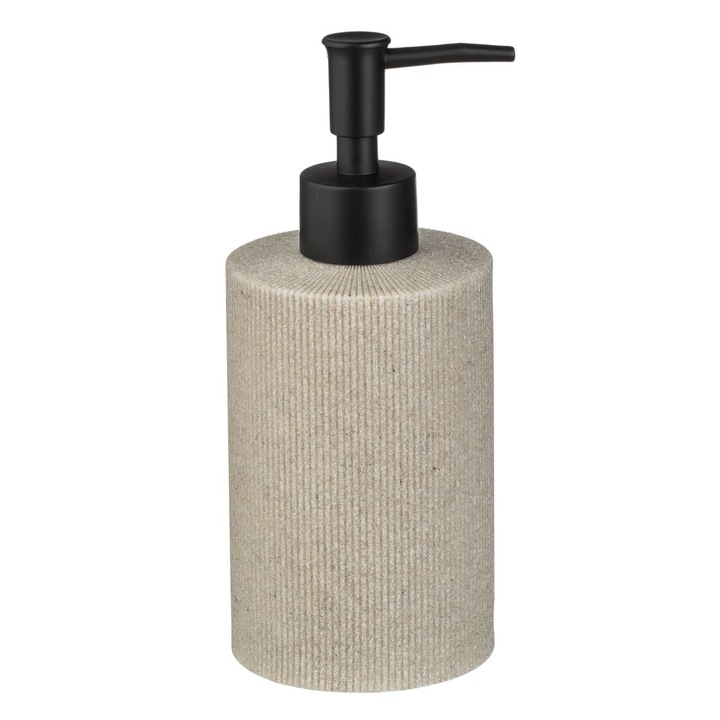 Dozator pentru sapun lichid, model dungi reliefate, bej, 350ml, 7.5x18cm