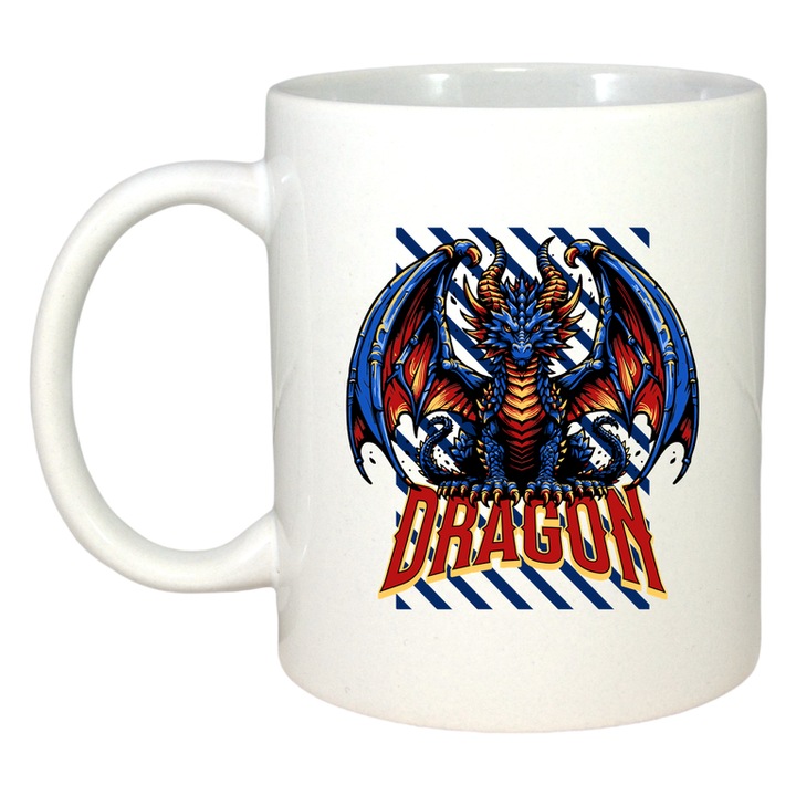 Cana Dragon, Ceramica, Cri-Flo, 330ml, Culoare alb