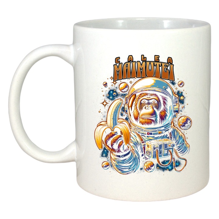 Cana Calea maimutei, Ceramica, Cri-Flo, 330ml, Culoare alb