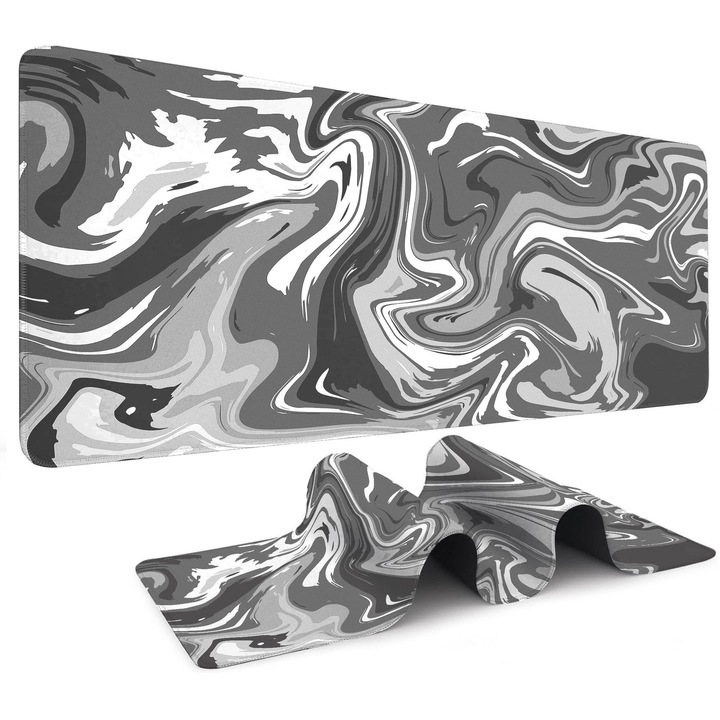 Mousepad ergonomic, 80x30cm, bază din cauciuc, suprafată din țesătură, margini cusute, gri