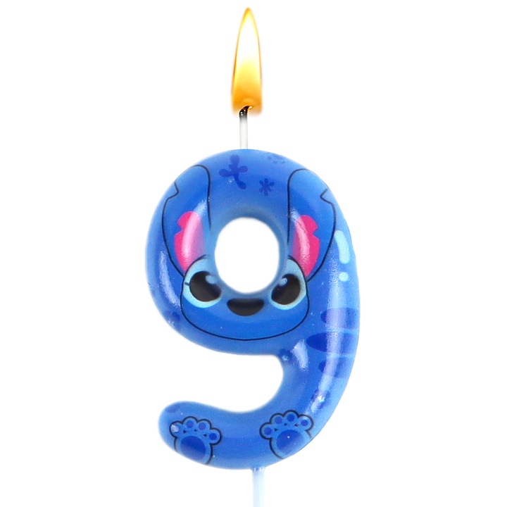 Lumanare Cifra 9, Lumanare Aniversare, Lumanare Tematice Stitch, Lumanari Digitala 9, Lumanare Petrecere Lilo & Stitch, Lumanari De Numar Pentru Tort, Decorativ Pentru Tort Nastere, 6 cm, Albastru