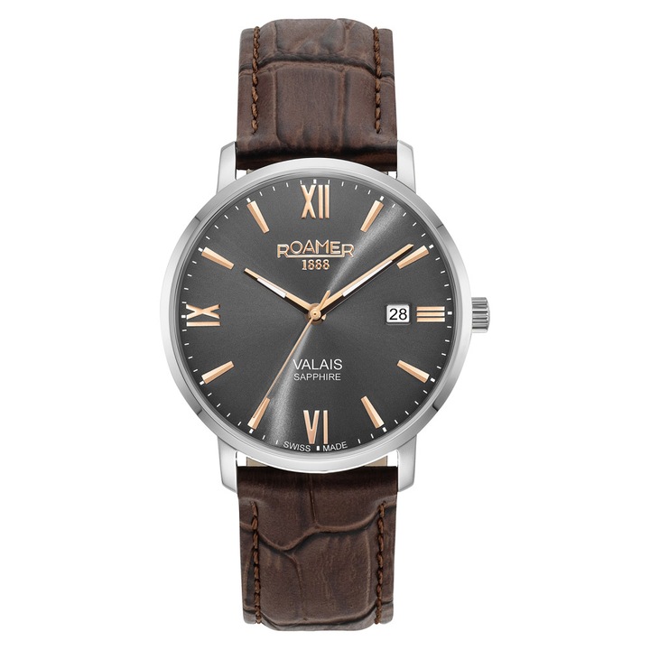 Ceas barbatesc Roamer Valais 958833 41 53 05, 39mm, bratara din piele, culoare multicolora