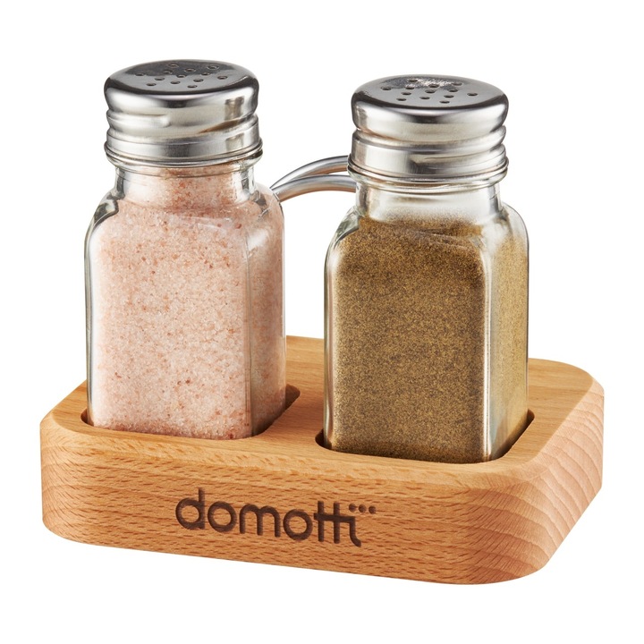 Set solnita si pipernita DOMOTTI Temis, 3 piese, patrate cu suport servetele