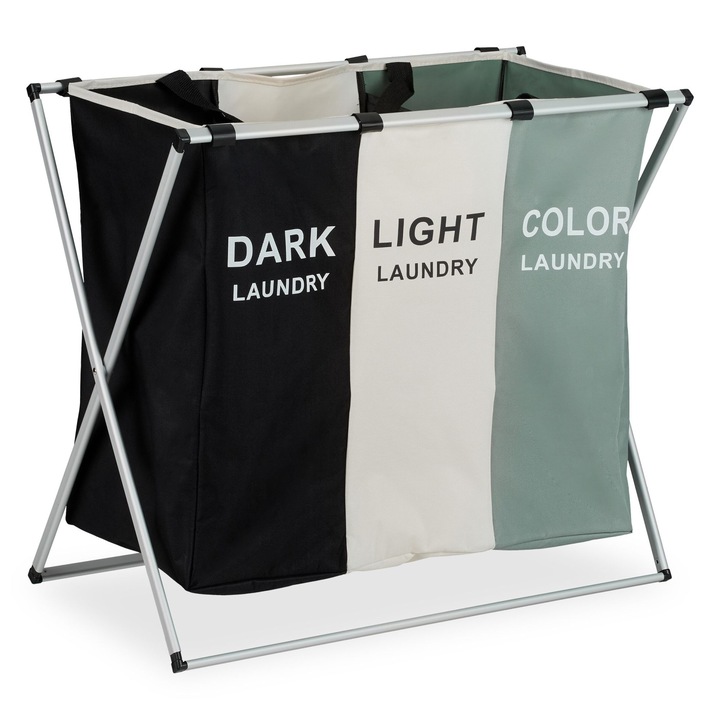 Cos de rufe pliabil Ayawaska, 3 compartimente, aluminiu, gri, 60x65x36,5cm, 105L