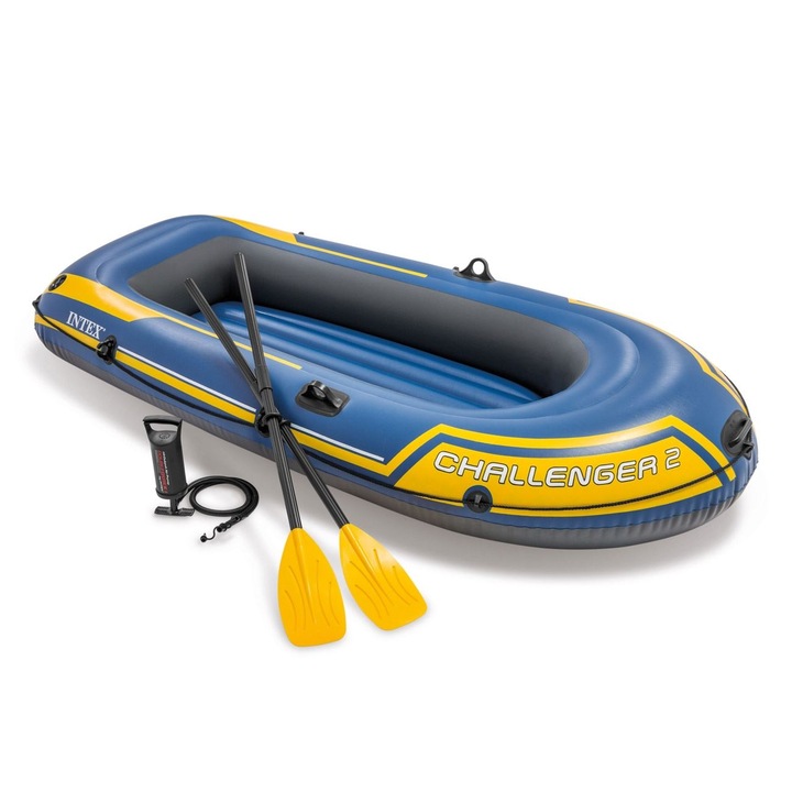 Barca Gonflabila Challenger2 Intex, pentru 2 persoane, 2 vasle si pompa, 2.36x1.14x0.41m