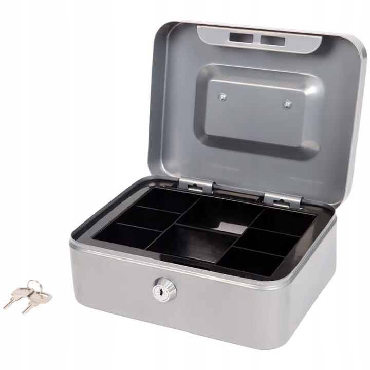 Seif metalic mare pentru bani, CARDSPLITTER, 16x20x9cm, 2 chei, negru, set complet