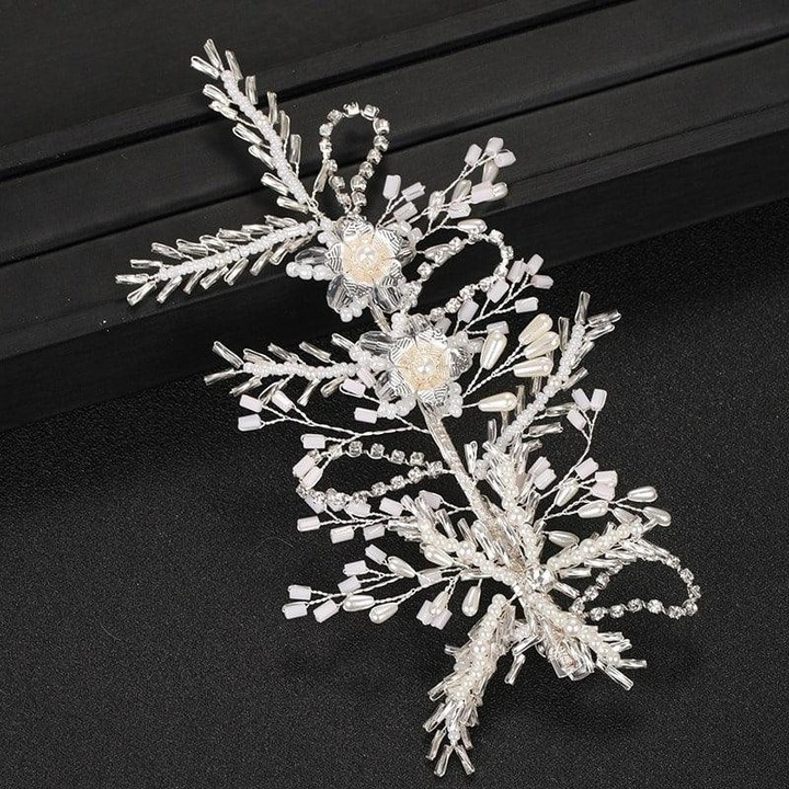 Accesoriu par, argintiu, cu flori si pietre, Helen C6, Pursehuit