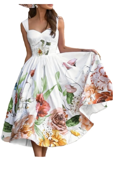 Рокля миди с флорален принт, без поддръжка на полата, А-силует