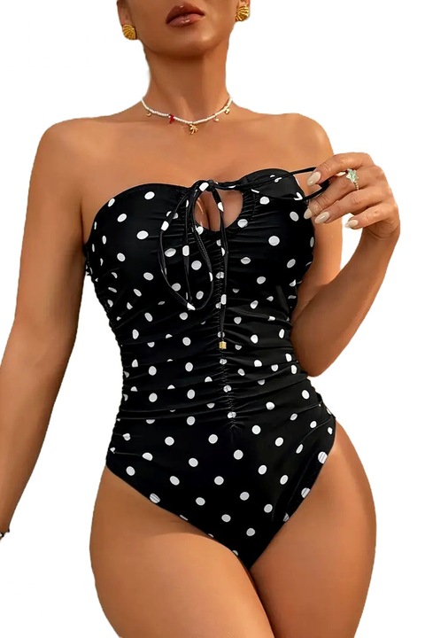 Pöttyös fürdőruha, rakott, egyrészes, mellkasi megkötővel