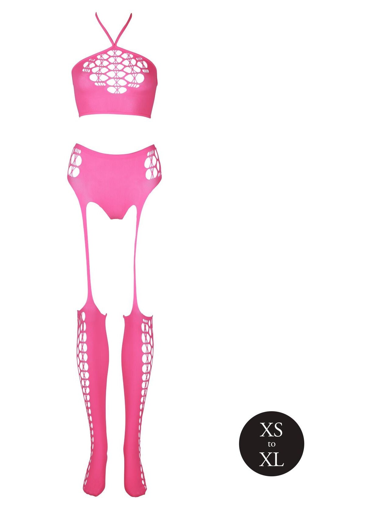 Lenjerie sexy set cu top scurt si ciorapi, Ouch!, roz neon, XS/XL